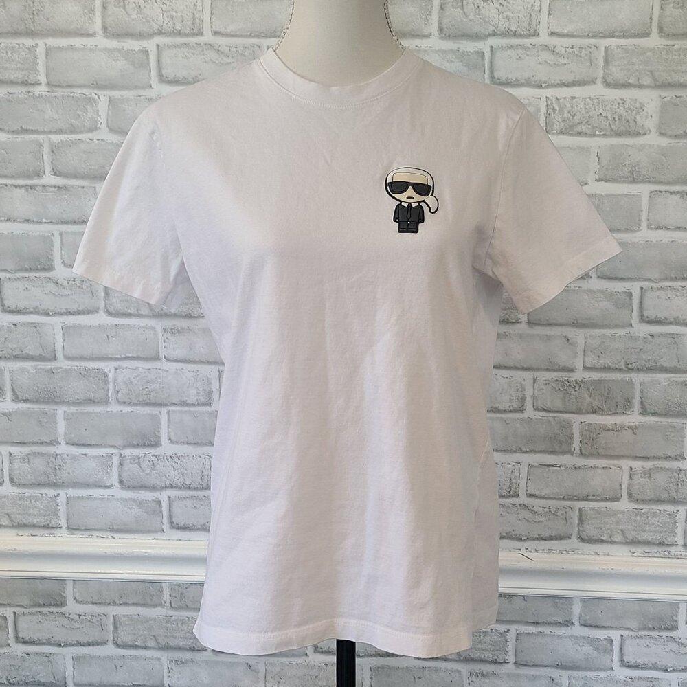Karl Lagerfeld Logo Patch White Cotton Crew Neck Tshirt Unisex Small Designer